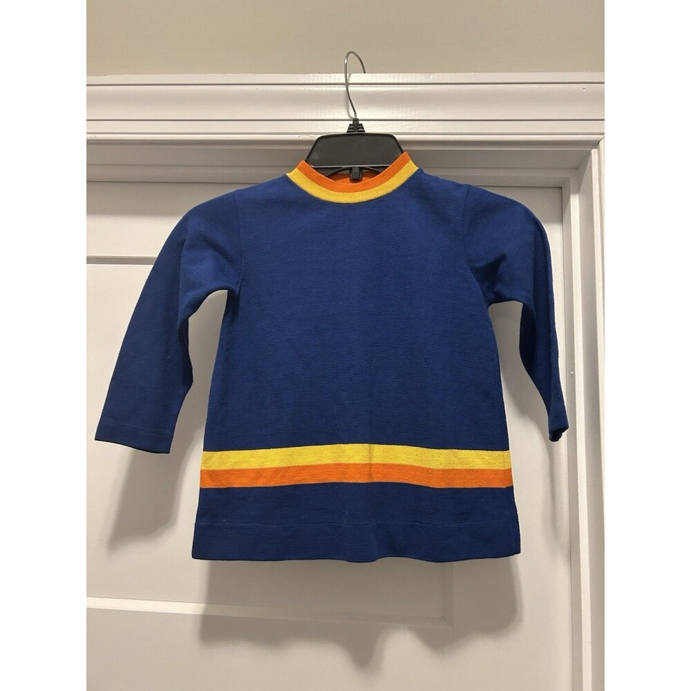 Vintage Kids Healthtex Clothing Royal Blue Rainbow Striped Youth Size 6 80’s